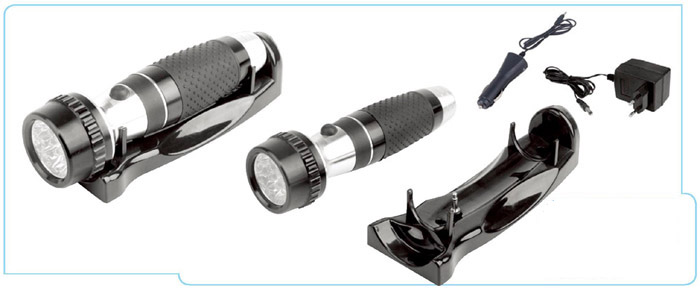 13 LED Aluminium rechargeable Spotlight with charger base