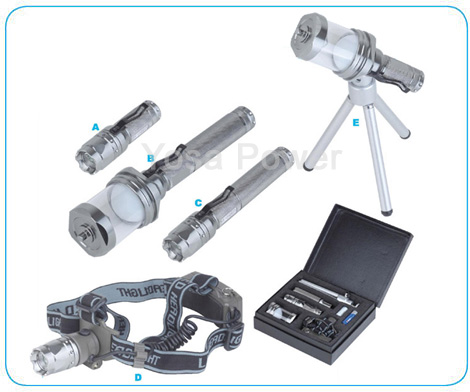 3W LED Mult-combination aluminium torch set